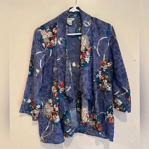 Citron Santa Monica Blue Open Front Silk Jacket LIKE NEW